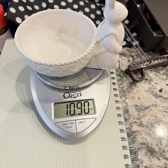 White Ceramic Bunny Bowl Easter Farmhouse Candy Trinket Dish Happy Easter NWOT - Picture 8 of 9